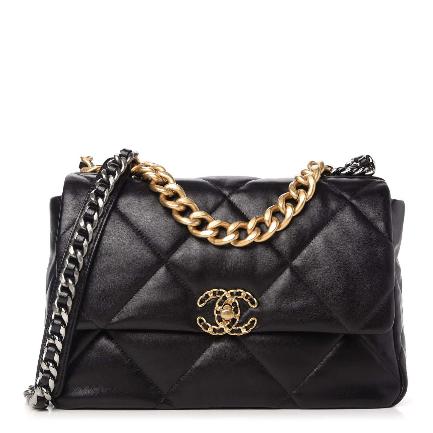 Lambskin Quilted Large Chanel 19 Flap Black