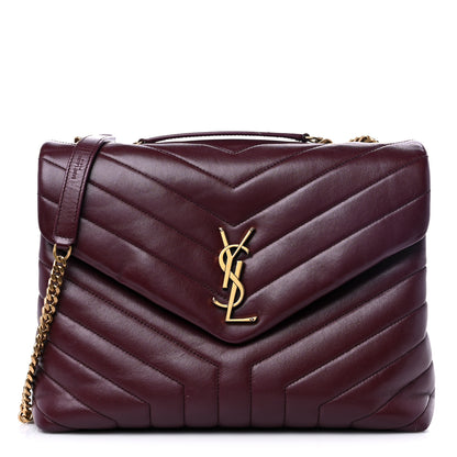 Saint Laurent Calfskin Y Quilted Monogram Medium Loulou Chain Satchel Rouge Legion 1 of 15