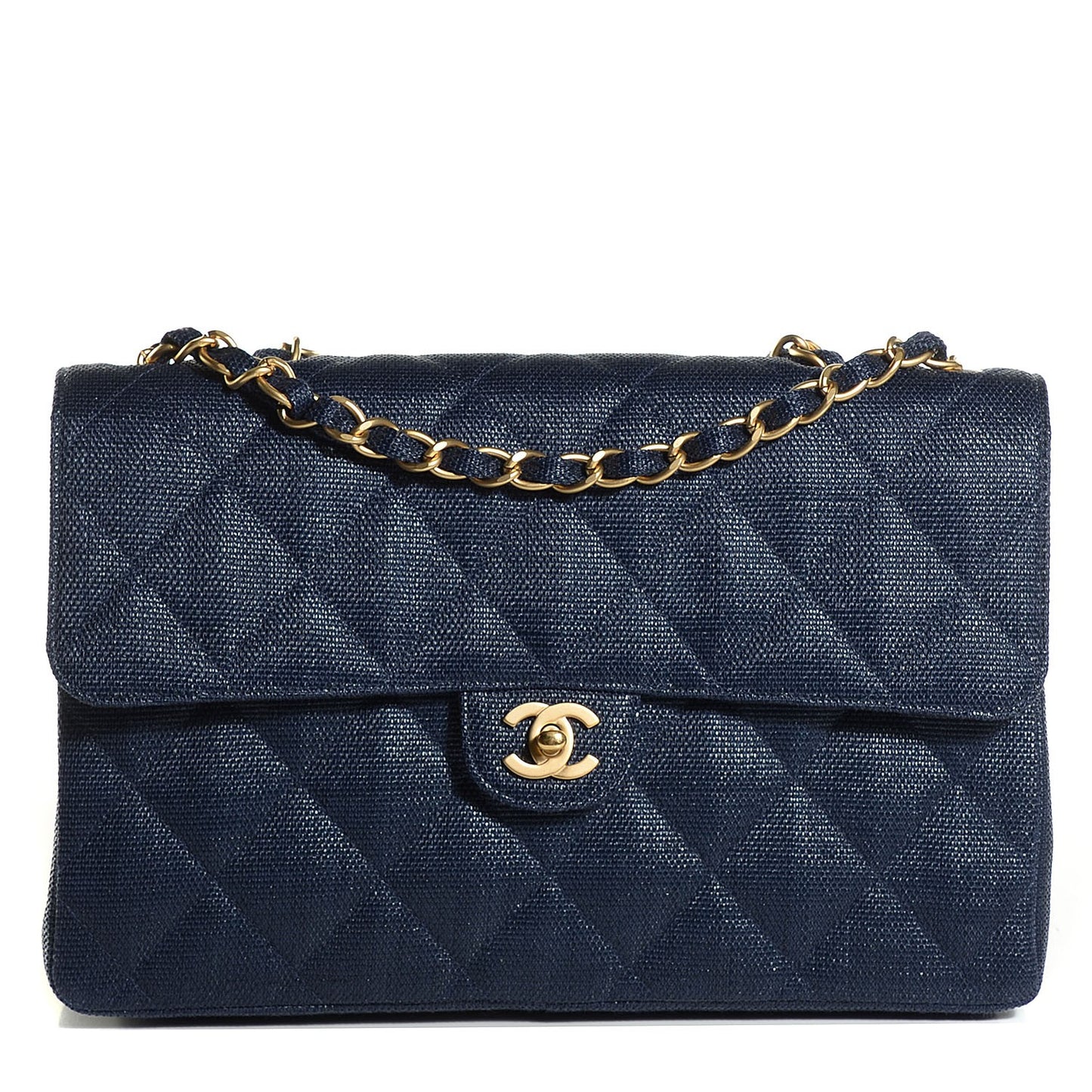 Woven Raffia Straw Jumbo Single Flap Navy