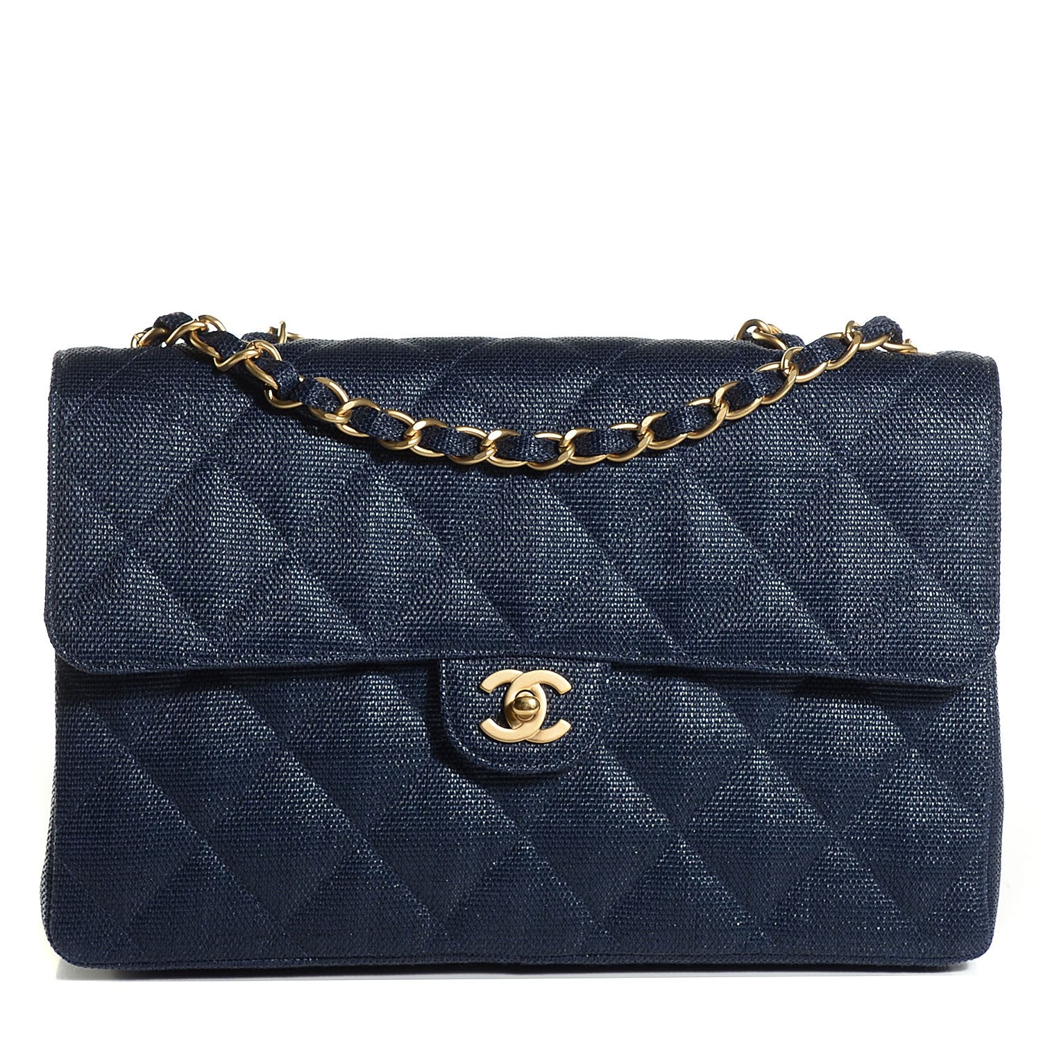 Chanel Woven Raffia Straw Jumbo Single Flap Navy 1 of 8