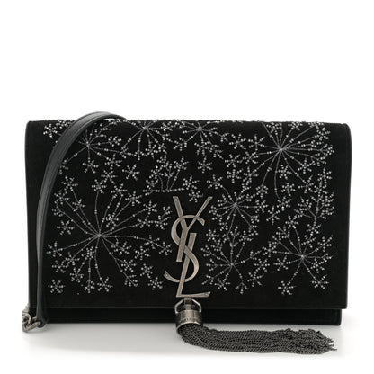 Saint Laurent Suede Bead Embellished Classic Monogram Kate Tassel Chain Wallet Black 1 of 11