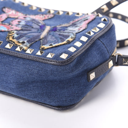 Valentino Garavani Denim Butterfly Embroidered Rockstud Camera Crossbody Bag Light Denim Multicolor 9 of 9