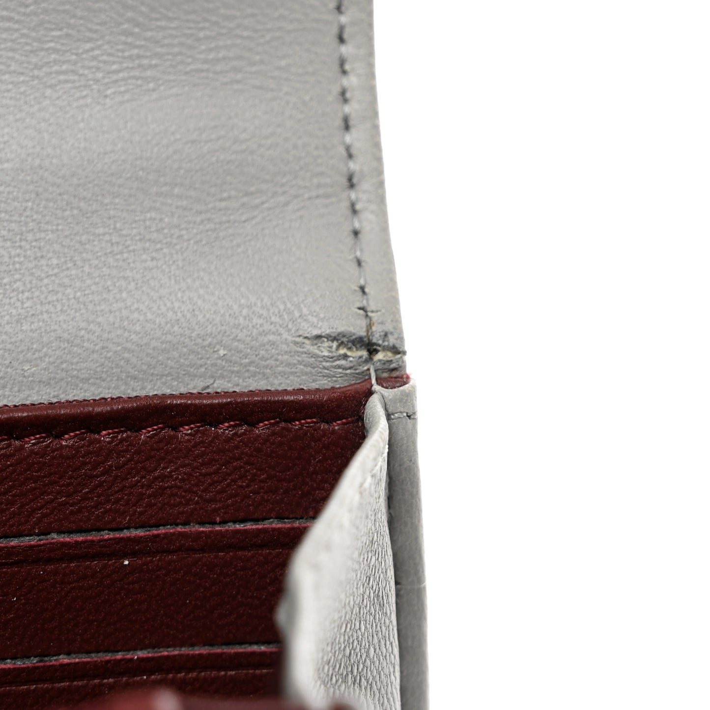 Lambskin Quilted Large Two Tone Day Gusset Flap Wallet Grey Burgundy