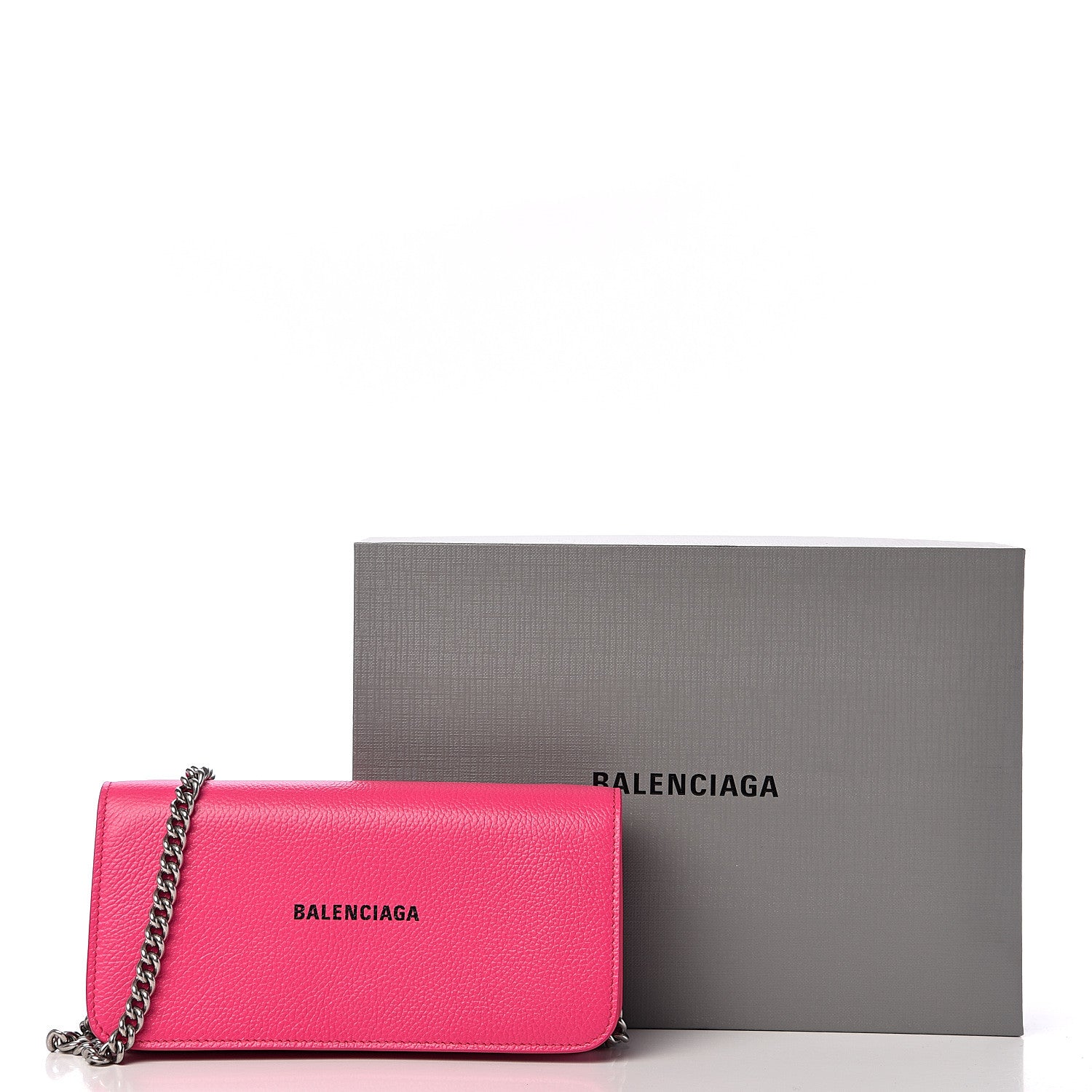 Balenciaga Grained Calfskin Logo Cash Continental Wallet on Chain Acid Pink Black 8 of 8