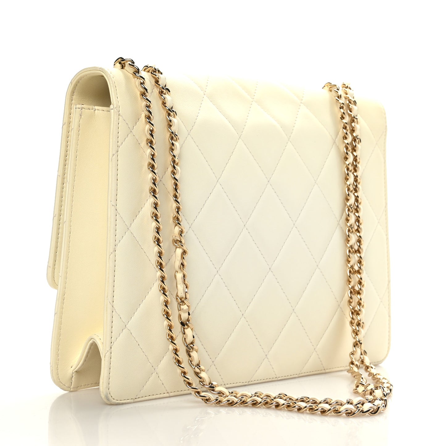Lambskin Quilted Medium Golden Class Flap White