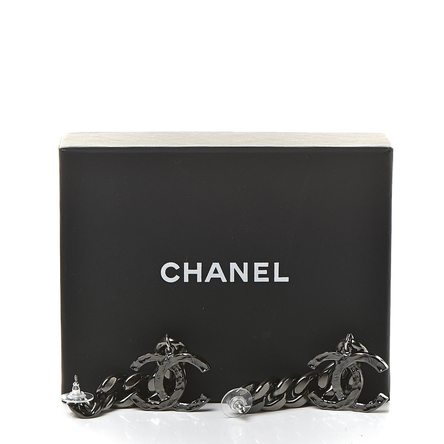 Chanel Metal CC Pick Drop Earrings Ruthenium 5 of 5