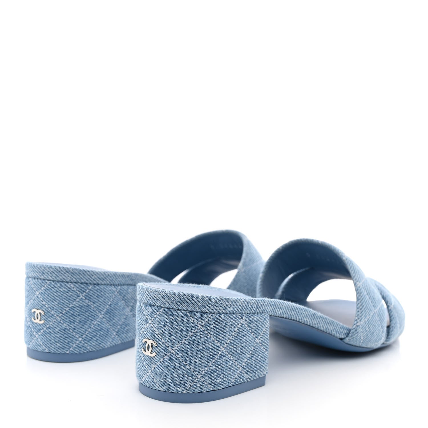 Chanel Denim Quilted Mules 38 Blue 5 of 10