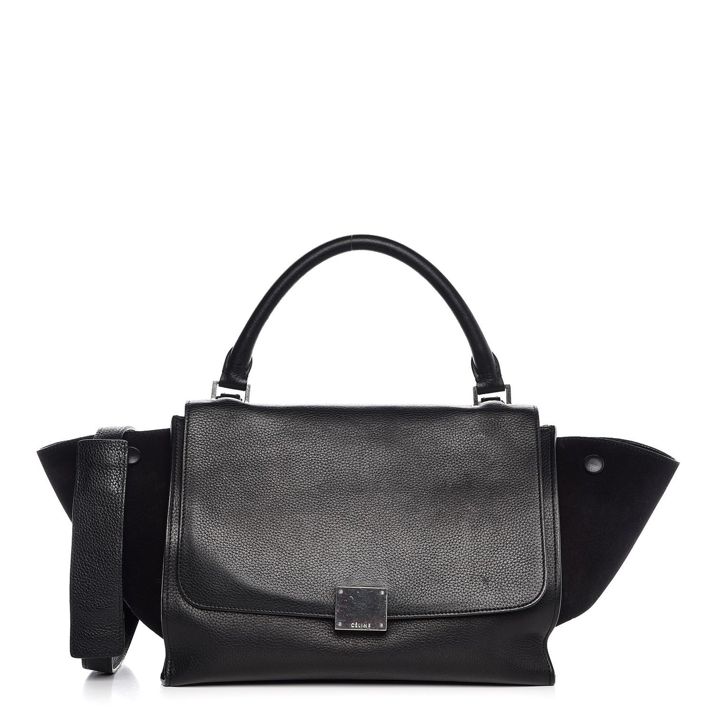 Drummed Calfskin Suede Small Trapeze Black