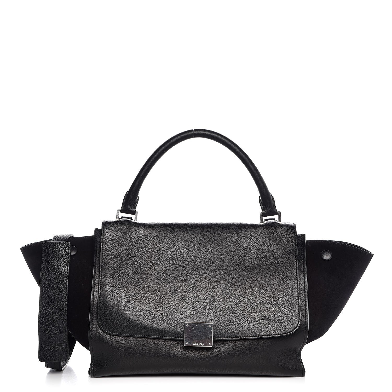 Celine Drummed Calfskin Suede Small Trapeze Black 1 of 7