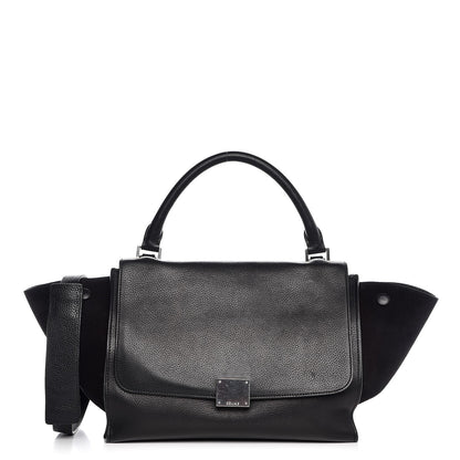 Celine Drummed Calfskin Suede Small Trapeze Black 1 of 7