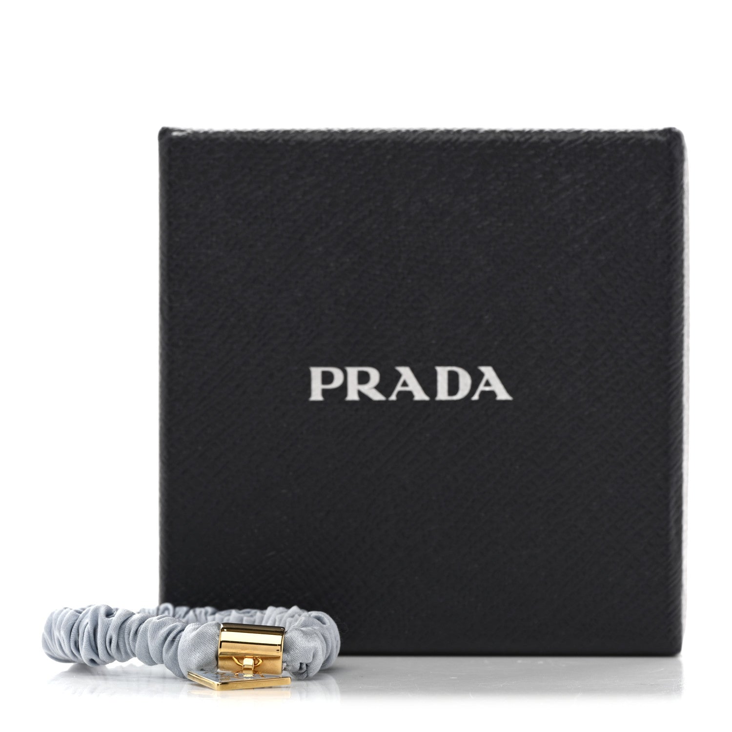 Prada Satin Metal Logo Charm Hair Tie Scrunchie Celeste 1844148