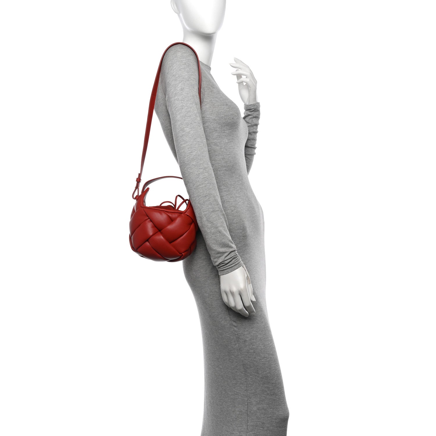Bottega Veneta Lambskin Intreccio Small Helmet Bag China Red 2 of 10