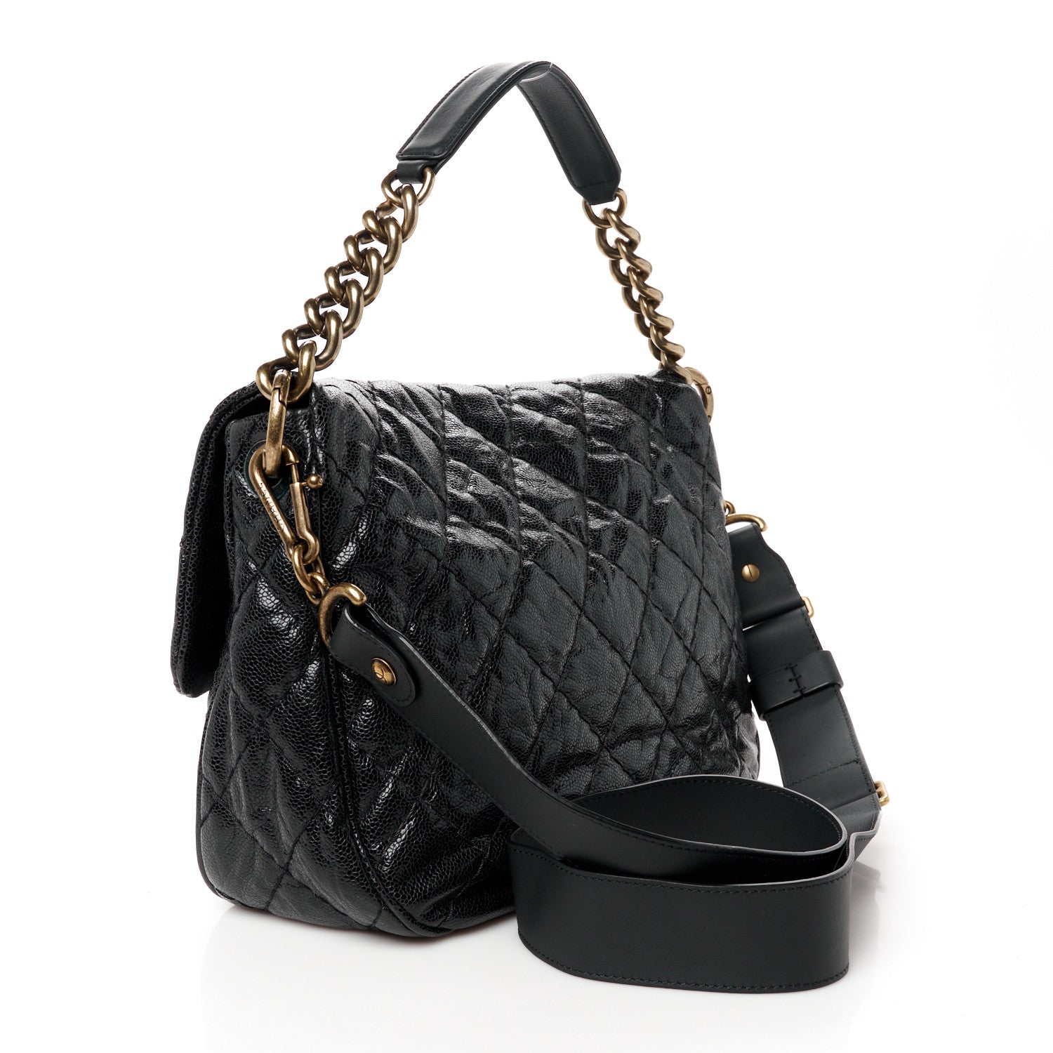 Chanel Crumpled Grained Calfskin Medium Coco Pleats Messenger Flap Black 3 of 11