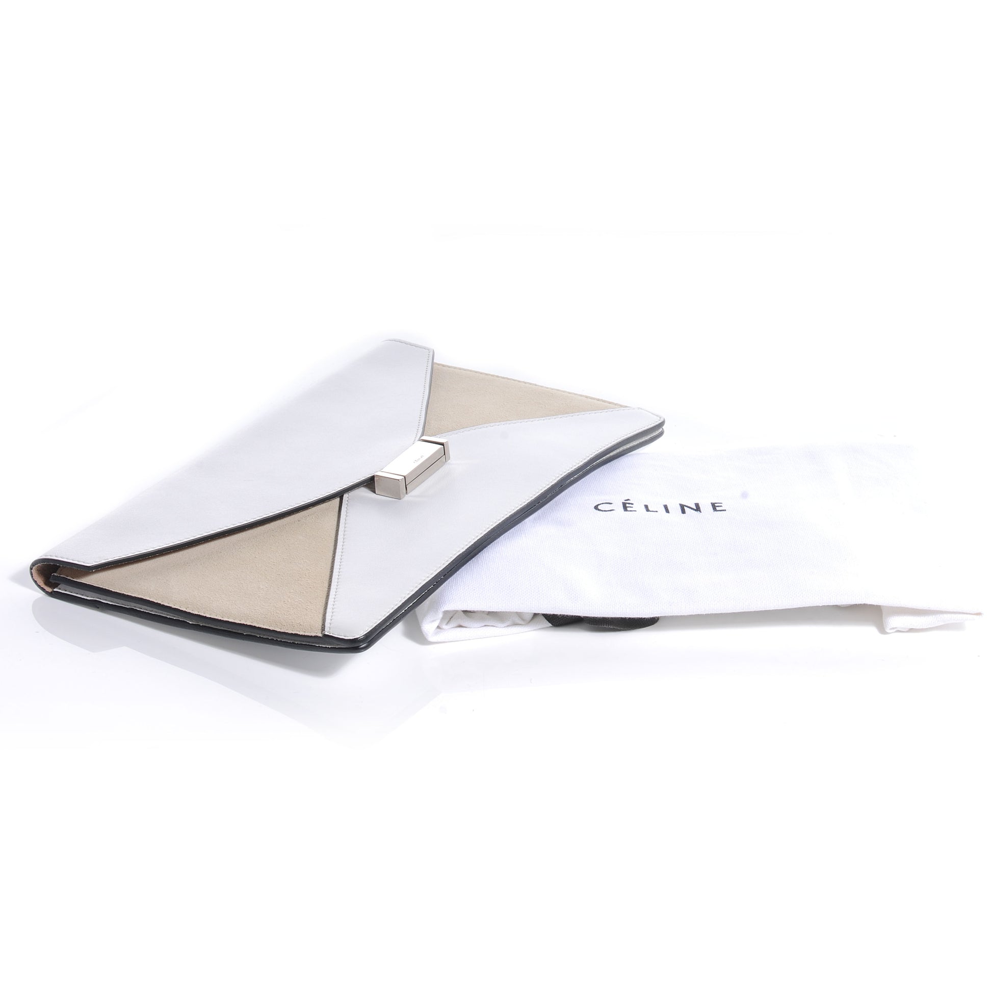 Celine Leather Suede Diamond Clutch White Beige 4 of 8