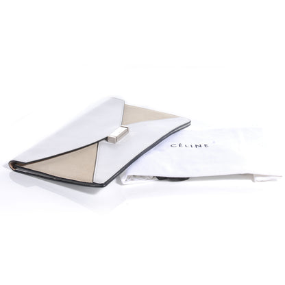 Celine Leather Suede Diamond Clutch White Beige 4 of 8