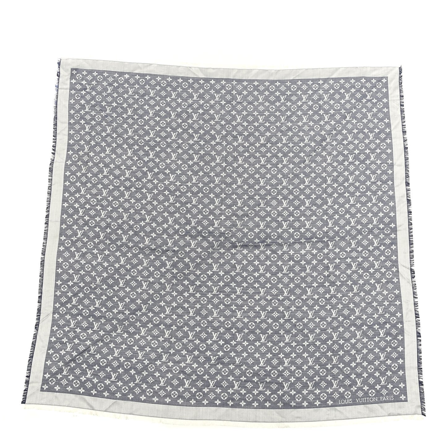 Silk Wool Monogram Denim Shawl Blue