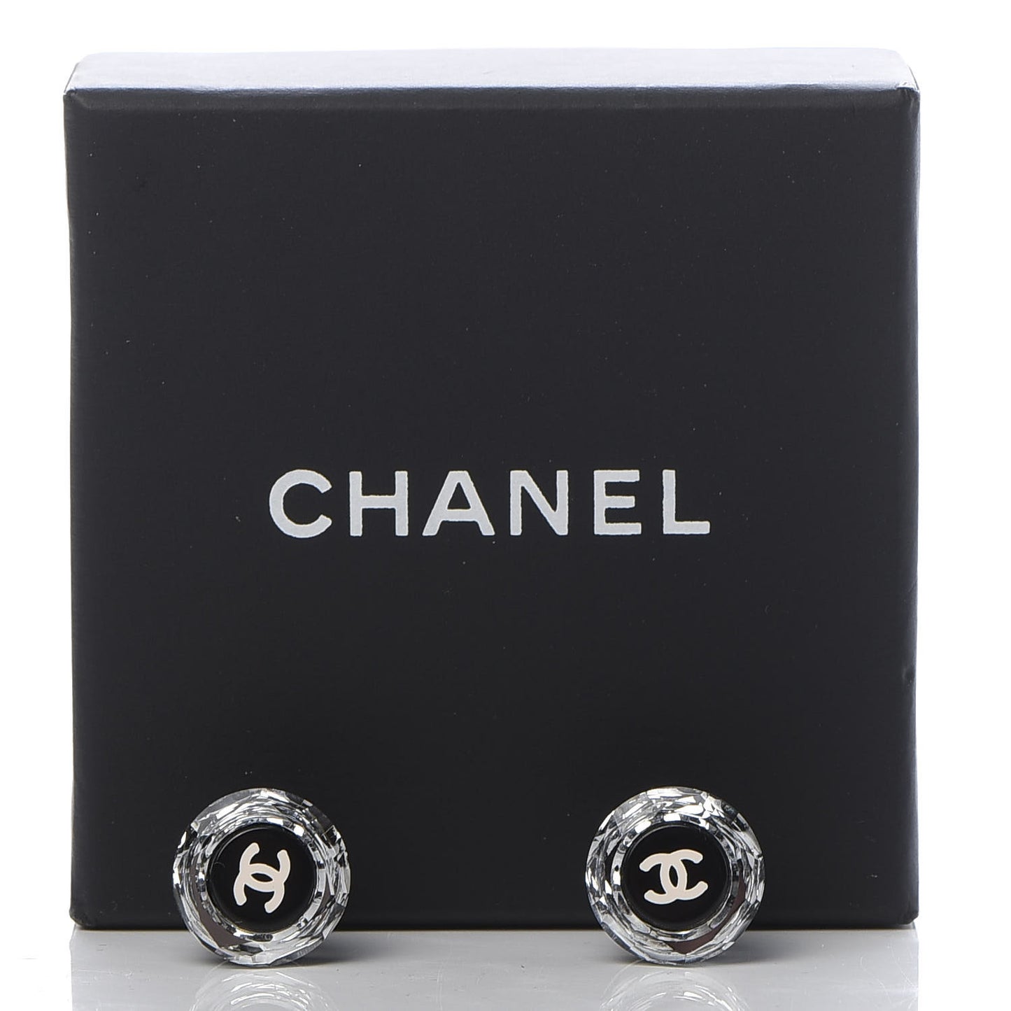 Resin Crystal CC Earrings Black Silver