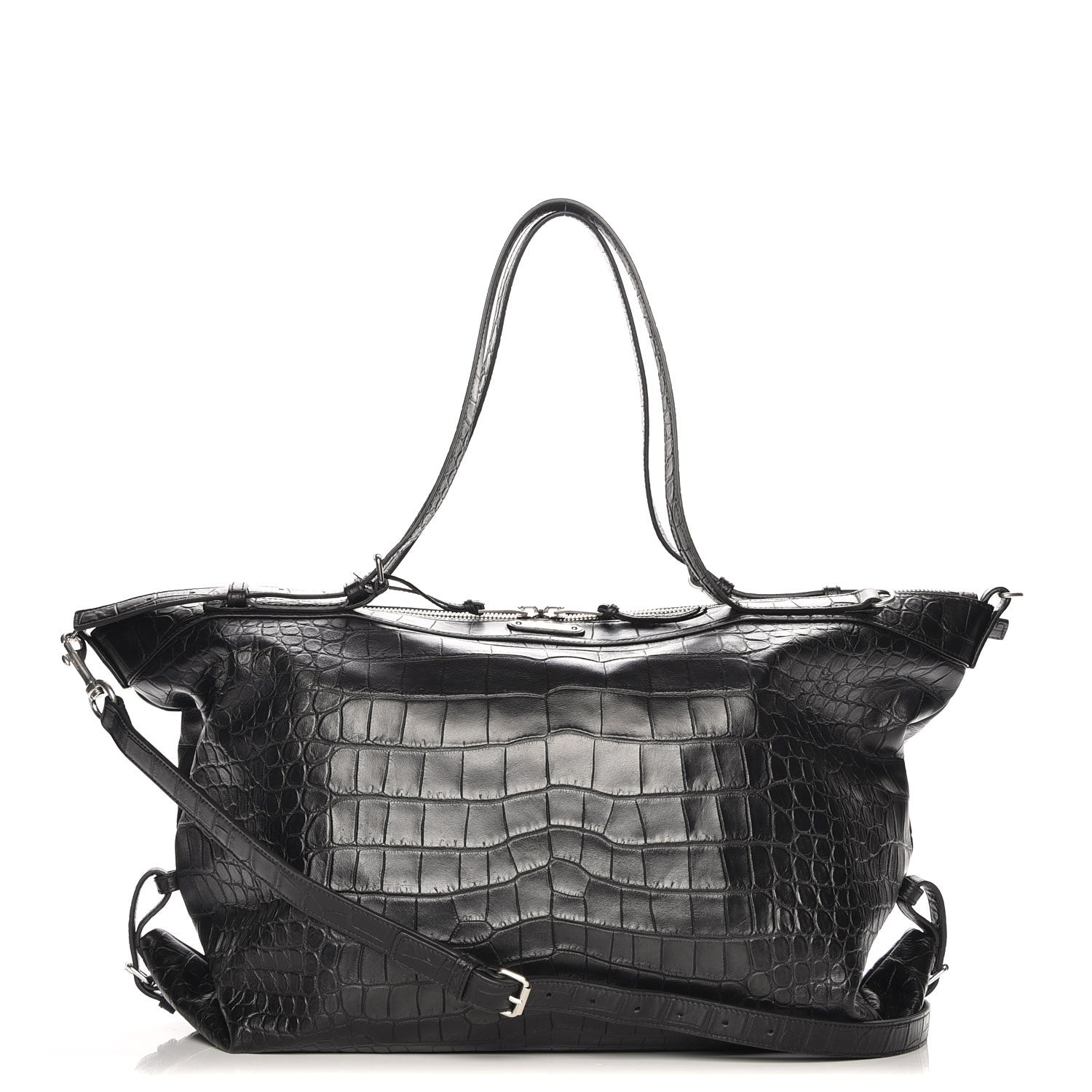 Saint Laurent Calfskin Crocodile Embossed Large Convertible ID Bag Black 1 of 8