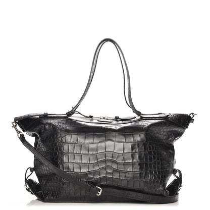 Saint Laurent Calfskin Crocodile Embossed Large Convertible ID Bag Black 1 of 8