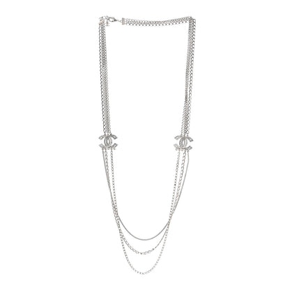 Chanel Crystal CC Multi Strand Long Chain Necklace Silver 3 of 4