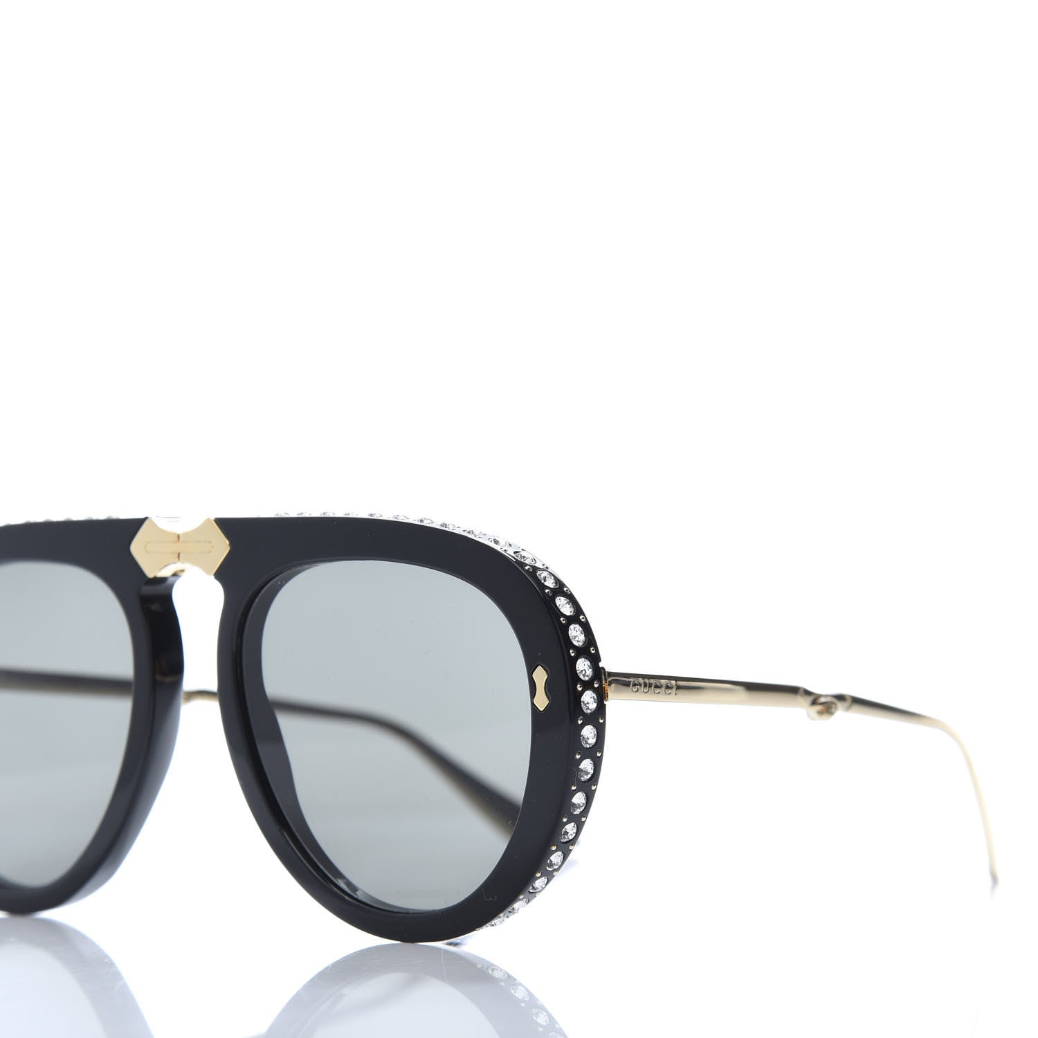 Gucci Acetate Crystal Foldable Aviator Sunglasses GG0307S Black 5 of 9