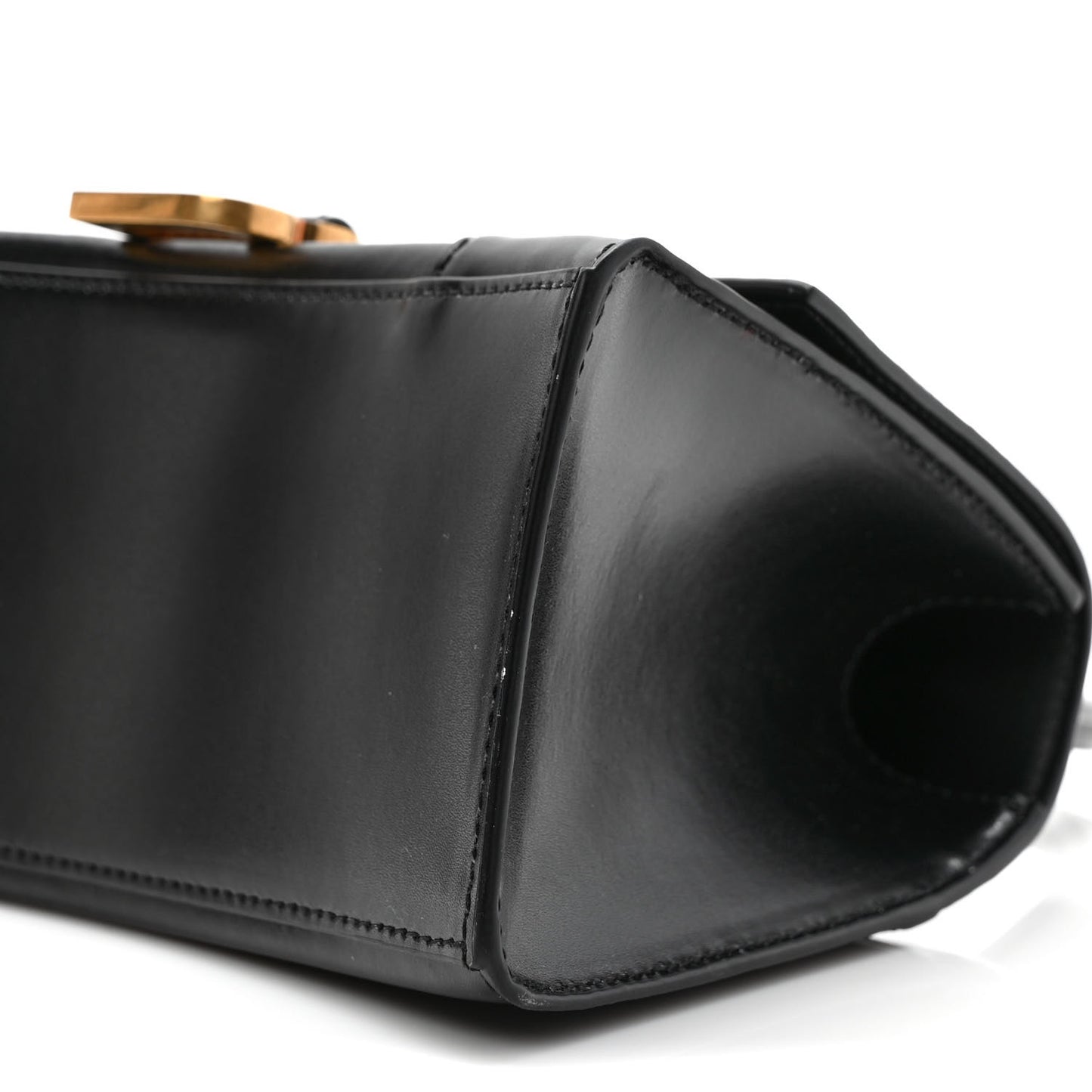 Shiny Box Calfskin Small Hourglass Top Handle Bag Black