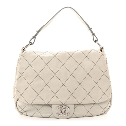 Chanel Glazed Calfskin XL On The Road Flap Light Grey 1 of 12