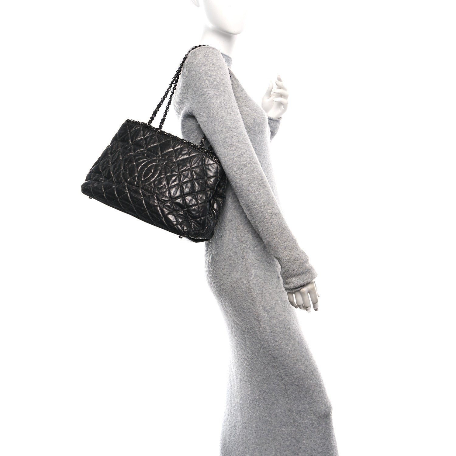 Chanel Metallic Aged Calfskin Quilted Small Chain Me Tote Dark Silver 2 of 10