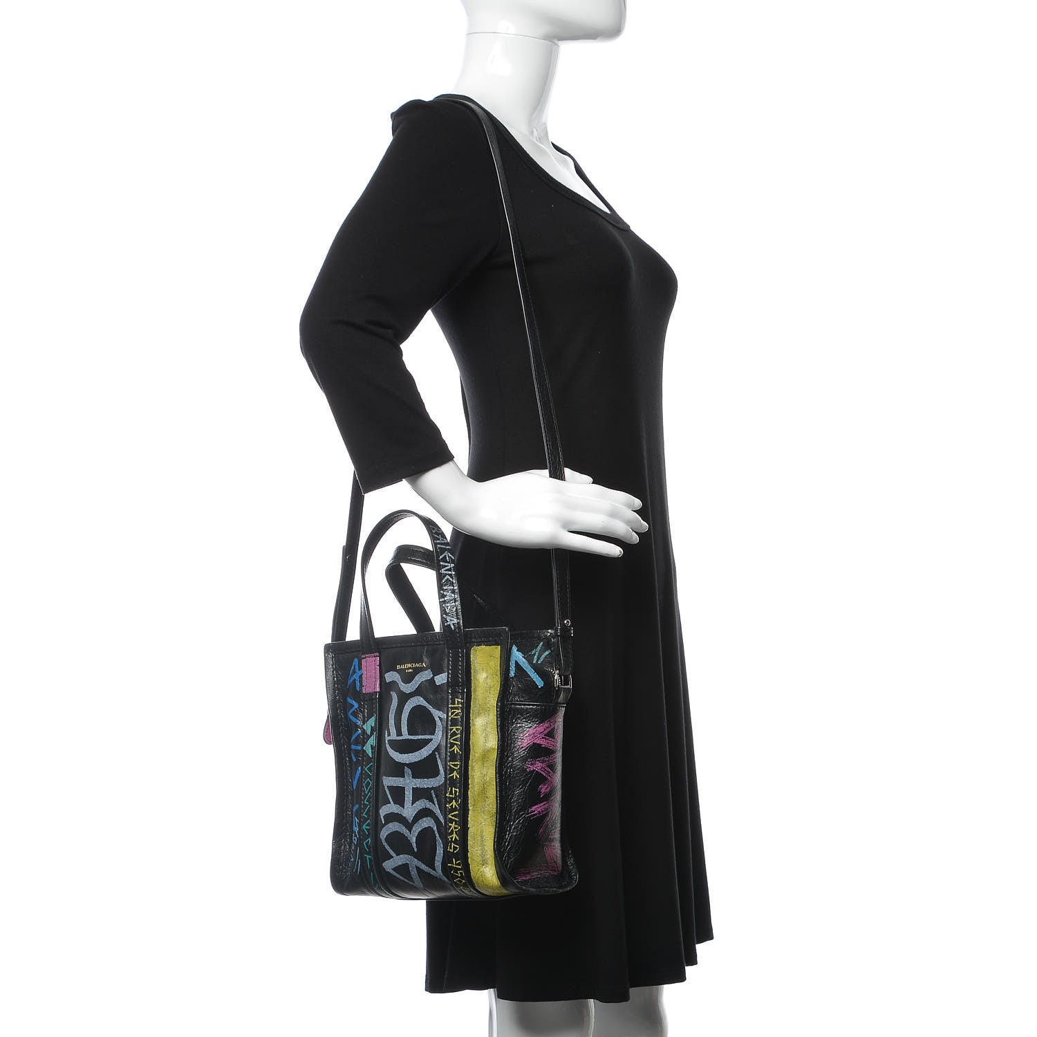 Balenciaga Agneau Arena Graffiti All Over XS Bazar Shopper Tote Black Multicolor 2 of 12