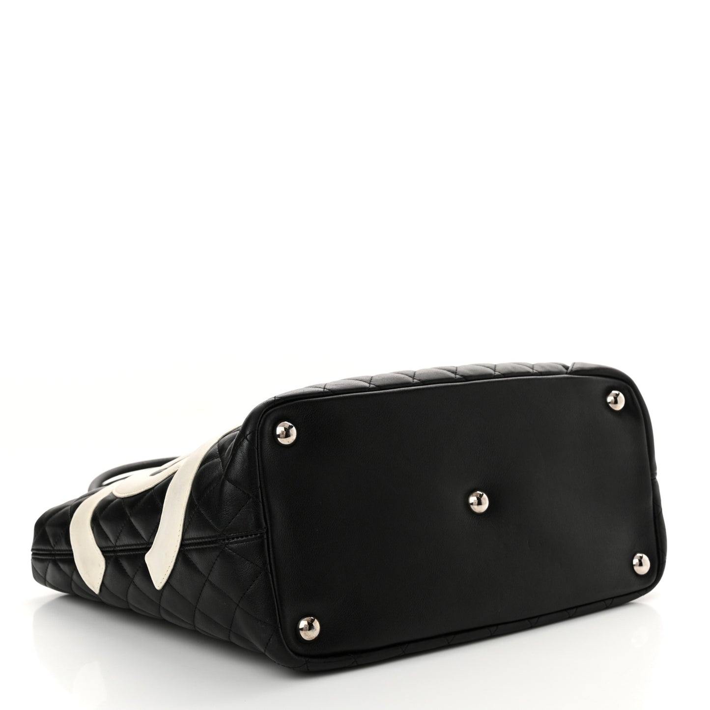 Calfskin Quilted Large Cambon Tote Black White