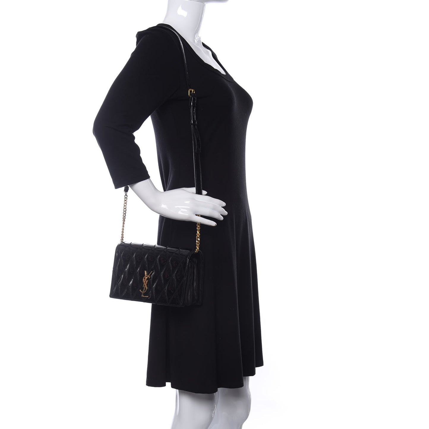Patent Diamond Quilted Monogram Angie Chain Bag Black