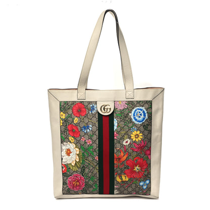 Gucci GG Supreme Monogram Flora Web Ophidia Vertical Shopping Tote White 1 of 13