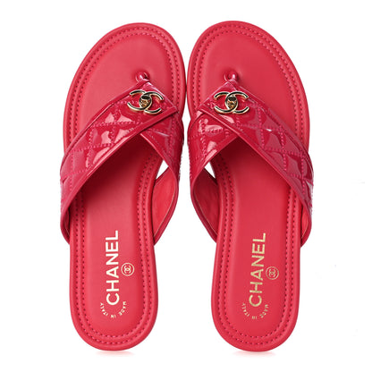 Chanel Patent Quilted CC Thong Sandals 39 Pink 2 of 10