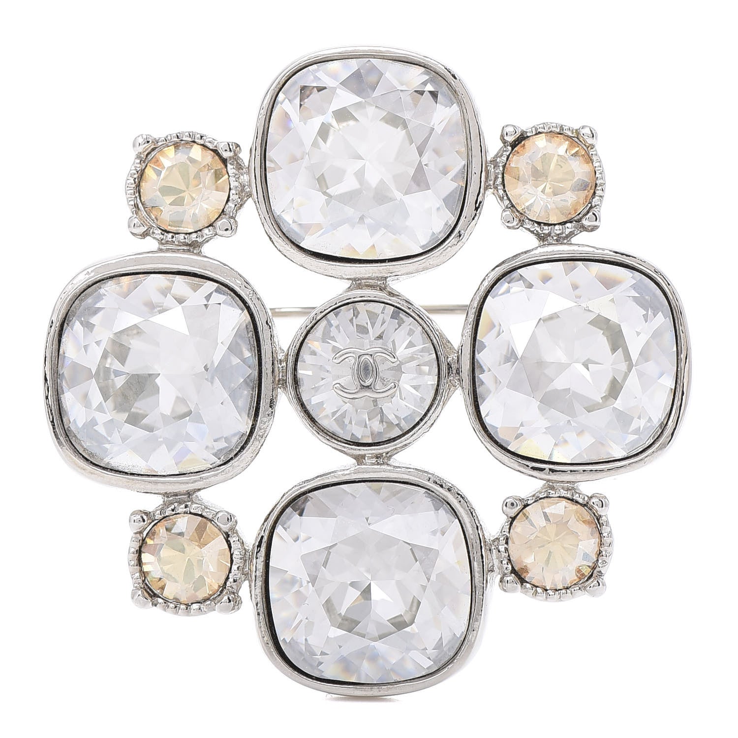 Chanel Crystal CC Brooch Silver 1 of 4