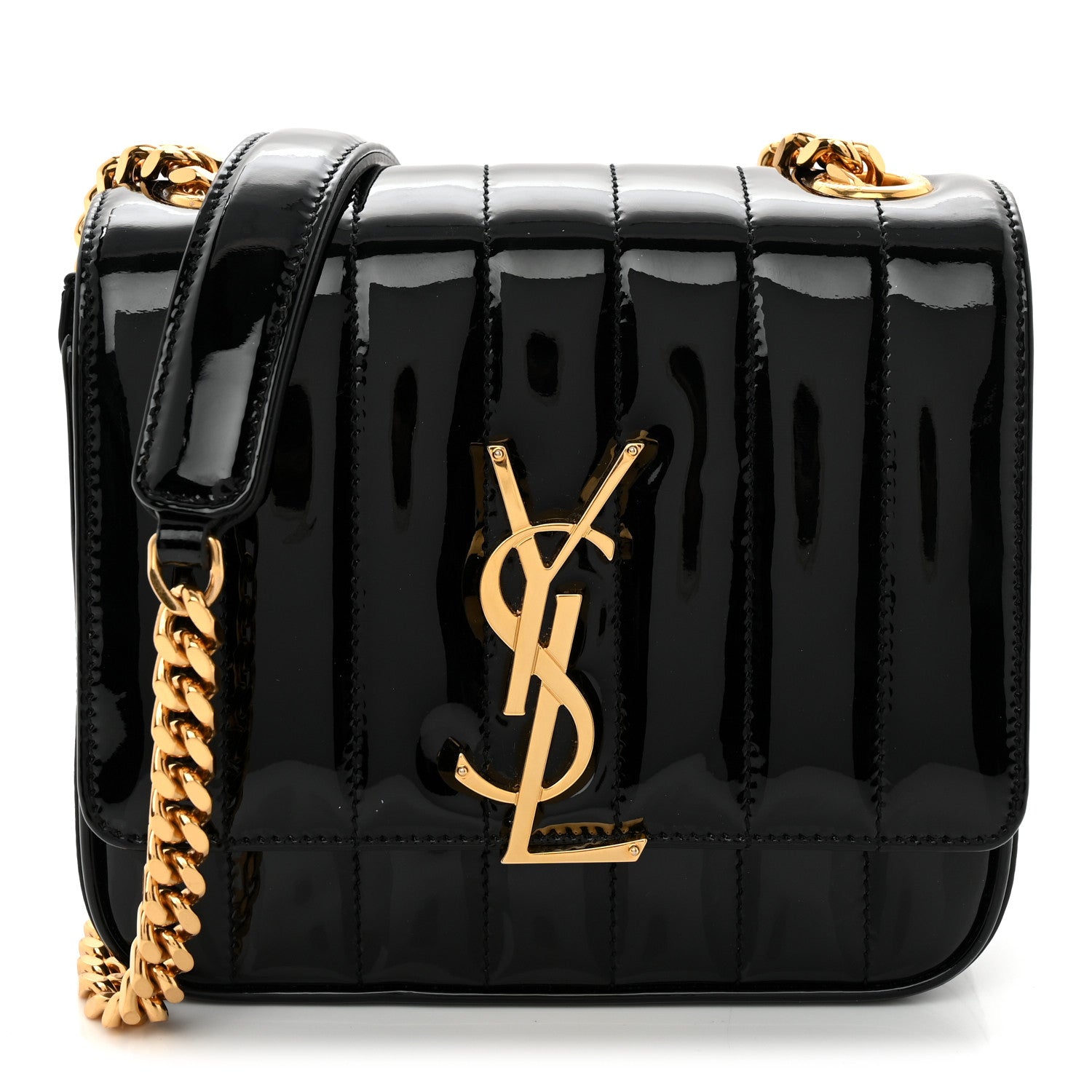 Saint Laurent Patent Calfskin Matelasse Monogram Small Vicky Chain Bag Black 1 of 10