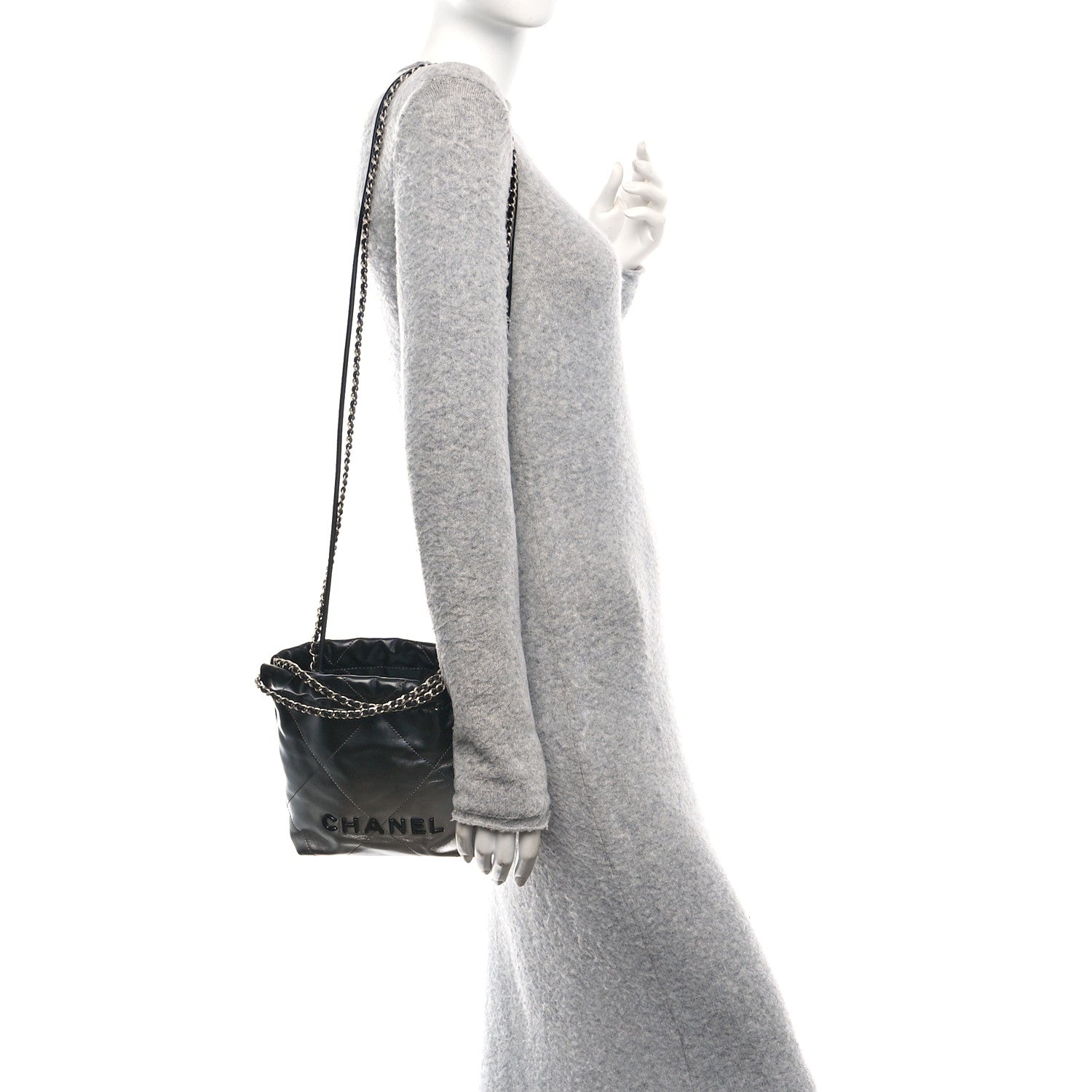 Chanel Metallic Shaded Calfskin Quilted Mini Chanel 22 Black Silver 2 of 11