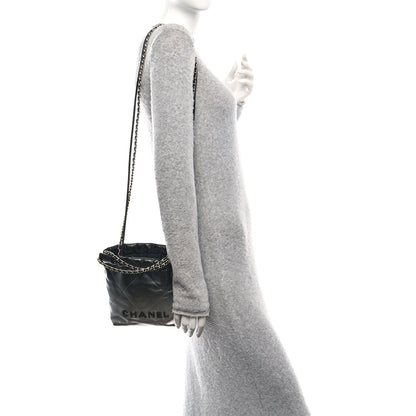 Chanel Metallic Shaded Calfskin Quilted Mini Chanel 22 Black Silver 2 of 11