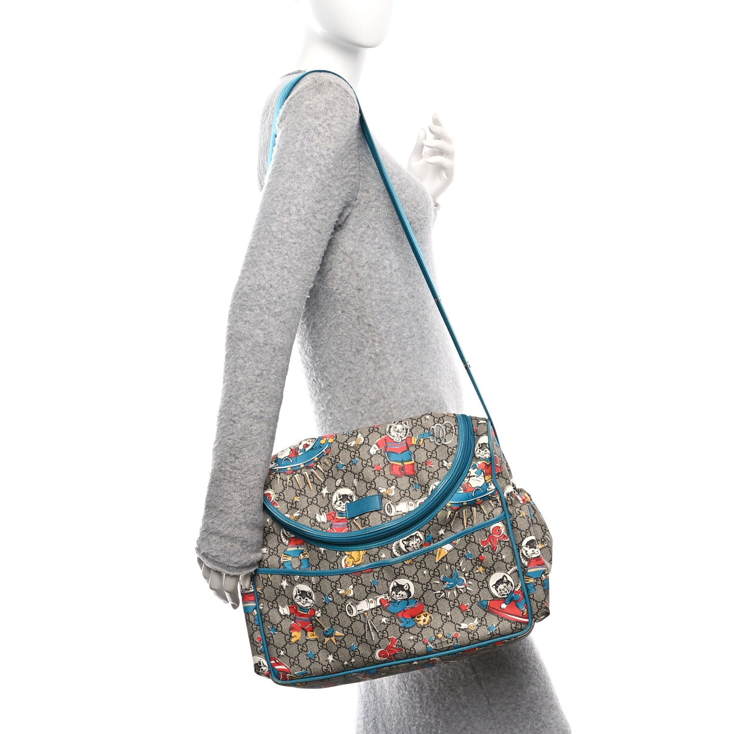 Gucci GG Supreme Monogram Space Cats Diaper Bag Turquoise 2 of 11