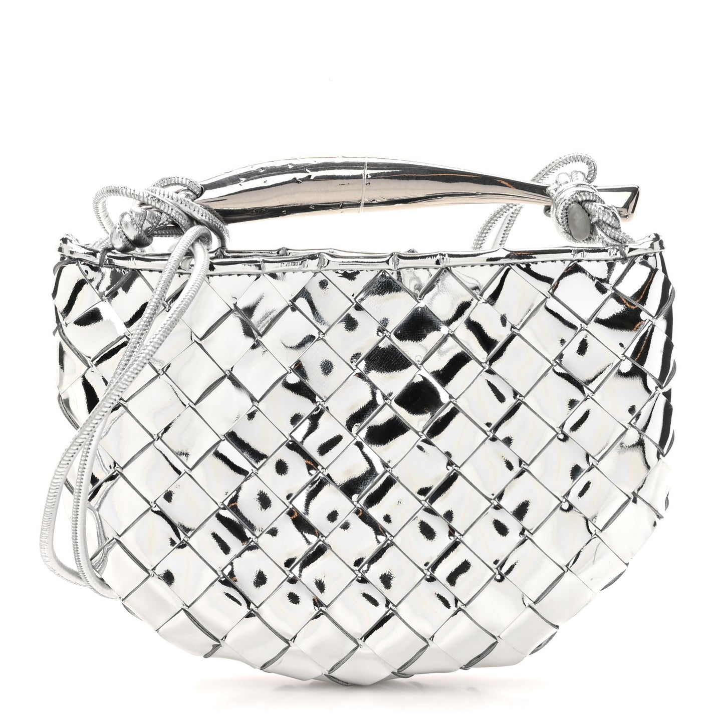 Mirror Laminated Nappa Intrecciato Mini Sardine Bag Silver