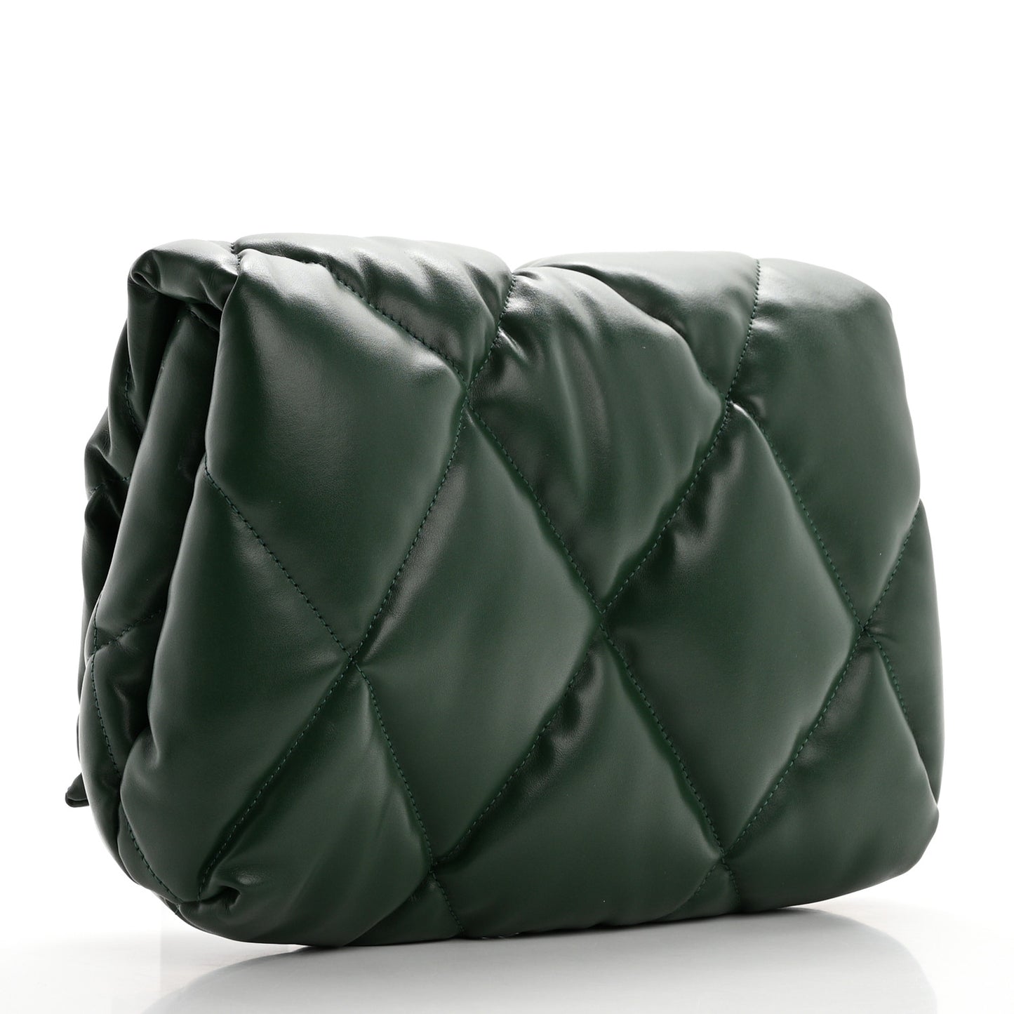 Nappa Calfskin Quilted Touch B Puffy Clutch Forest Green