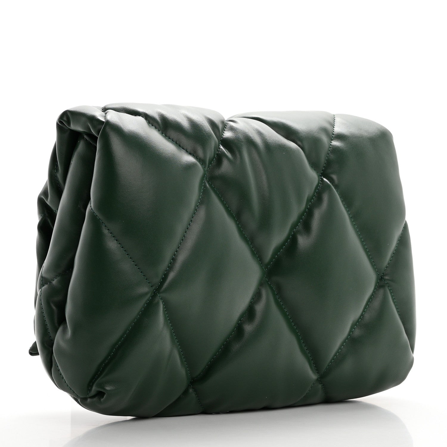 Balenciaga Nappa Calfskin Quilted Touch B Puffy Clutch Forest Green 3 of 9