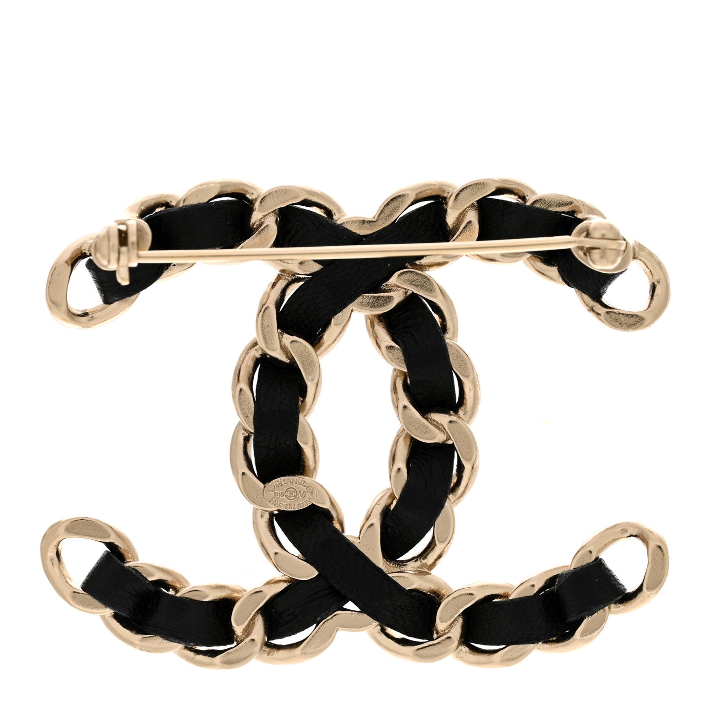 Lambskin Chain CC Brooch Black Gold