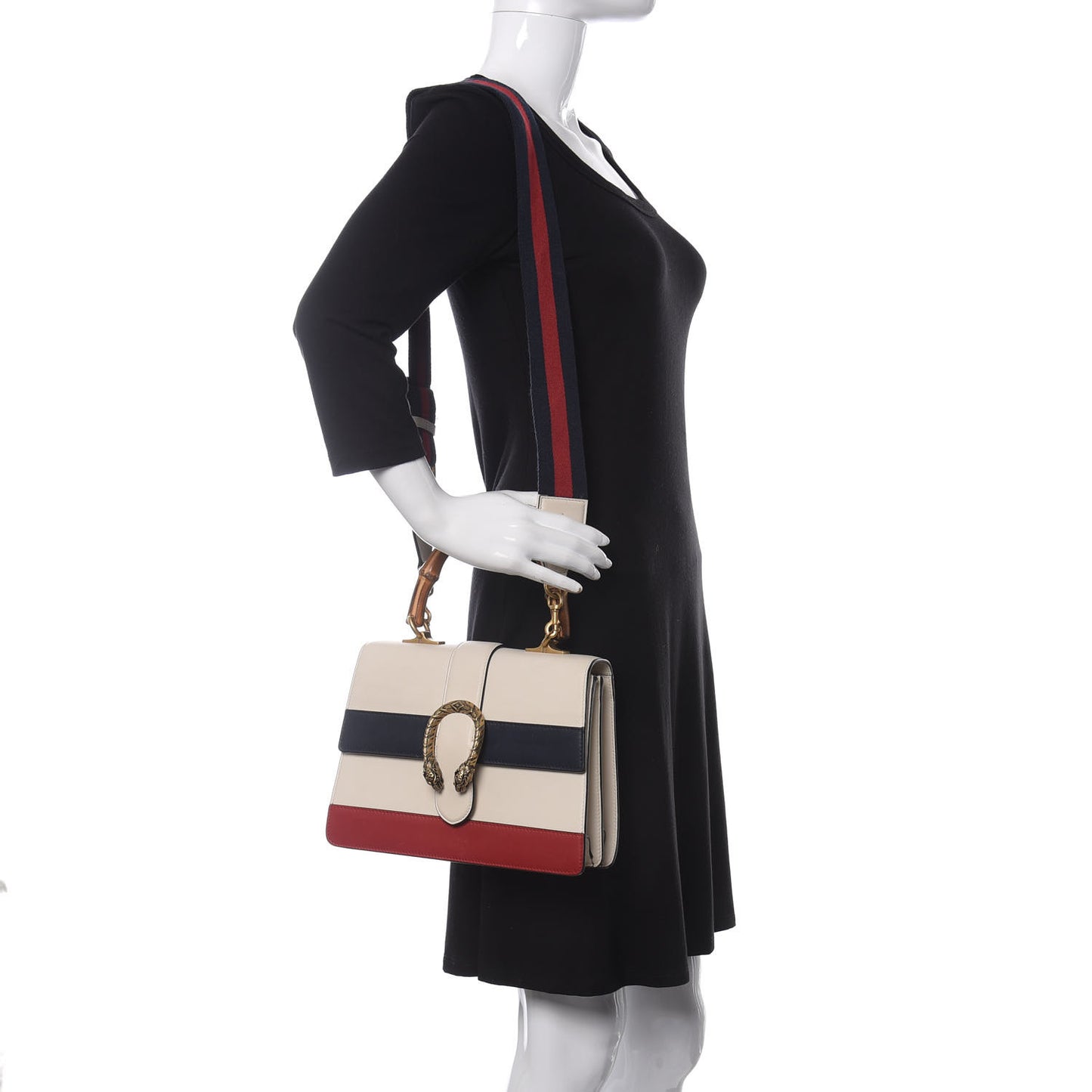 Calfskin Bamboo Web Medium Dionysus Top Handle Bag White Blue Hibiscus Red