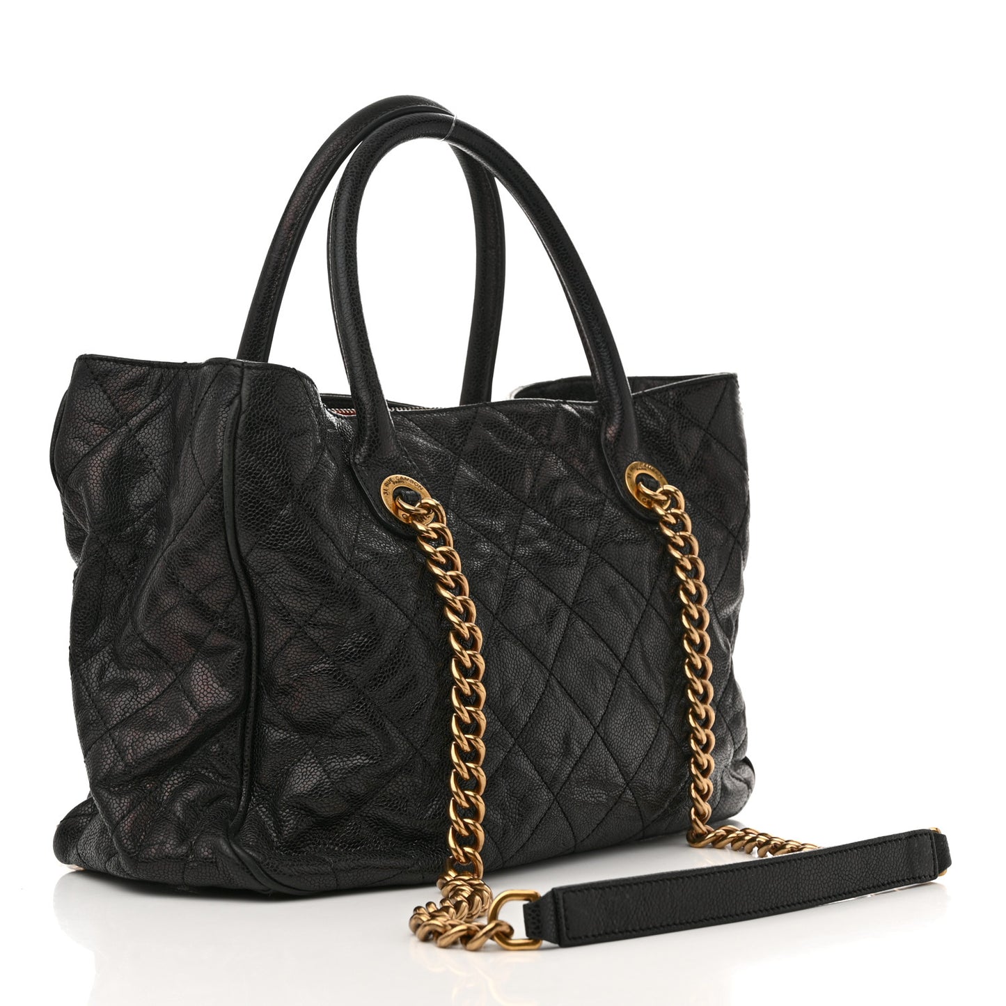 Glazed Caviar Quilted Small Shiva Tote Black