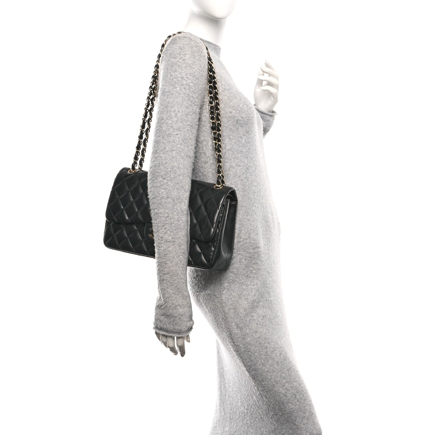 Lambskin Quilted Jumbo Double Flap Black