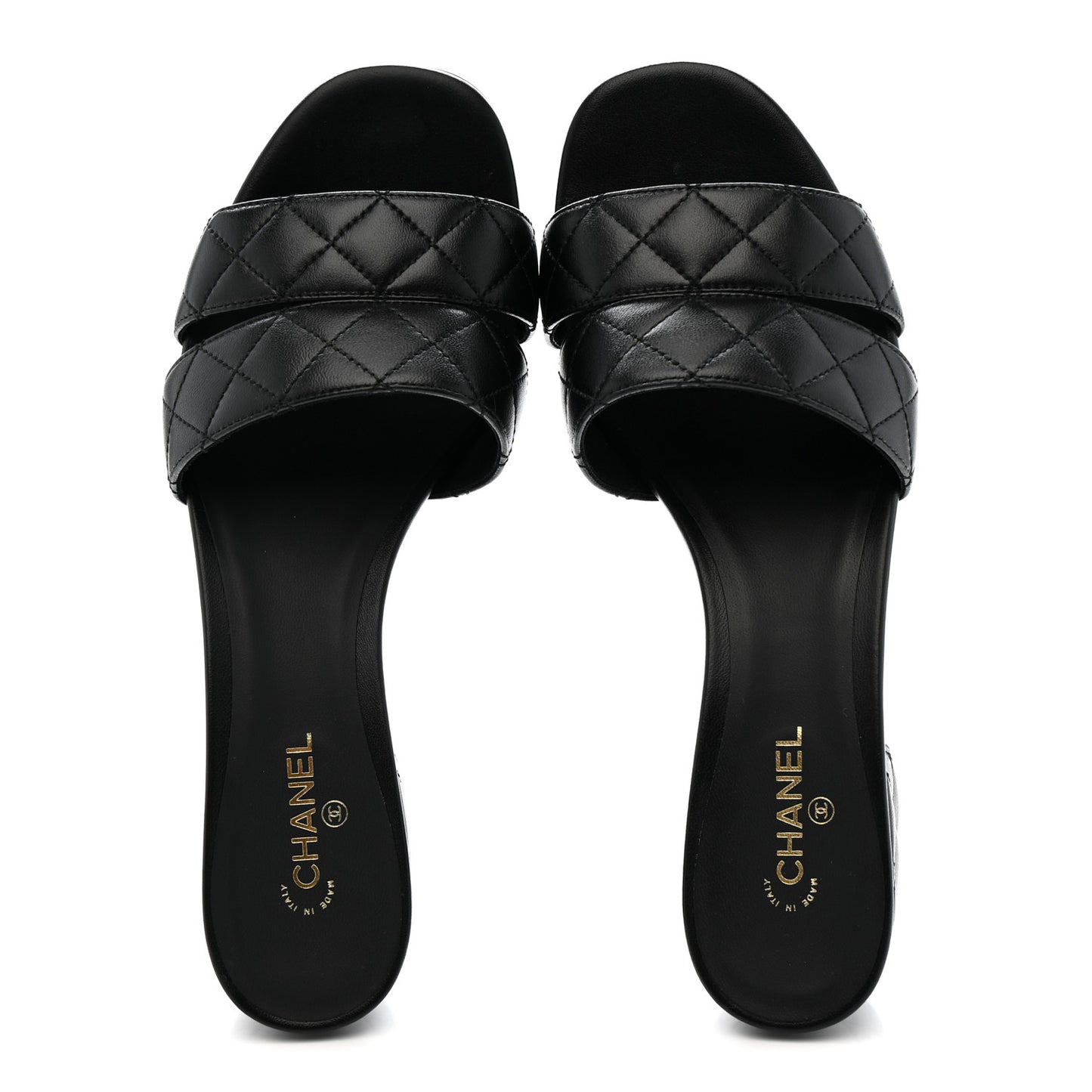 Lambskin Quilted CC Mules Sandals 39 Black