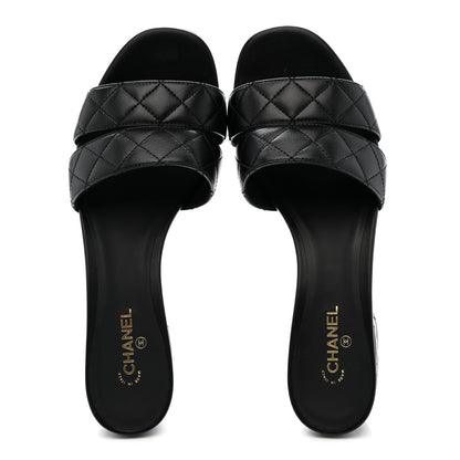 Chanel Lambskin Quilted CC Mules Sandals 39 Black 2 of 10