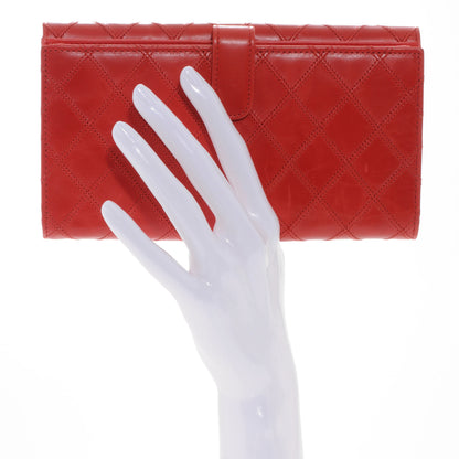 Chanel Diamond Stitched Long Flap Wallet Red 2 of 9