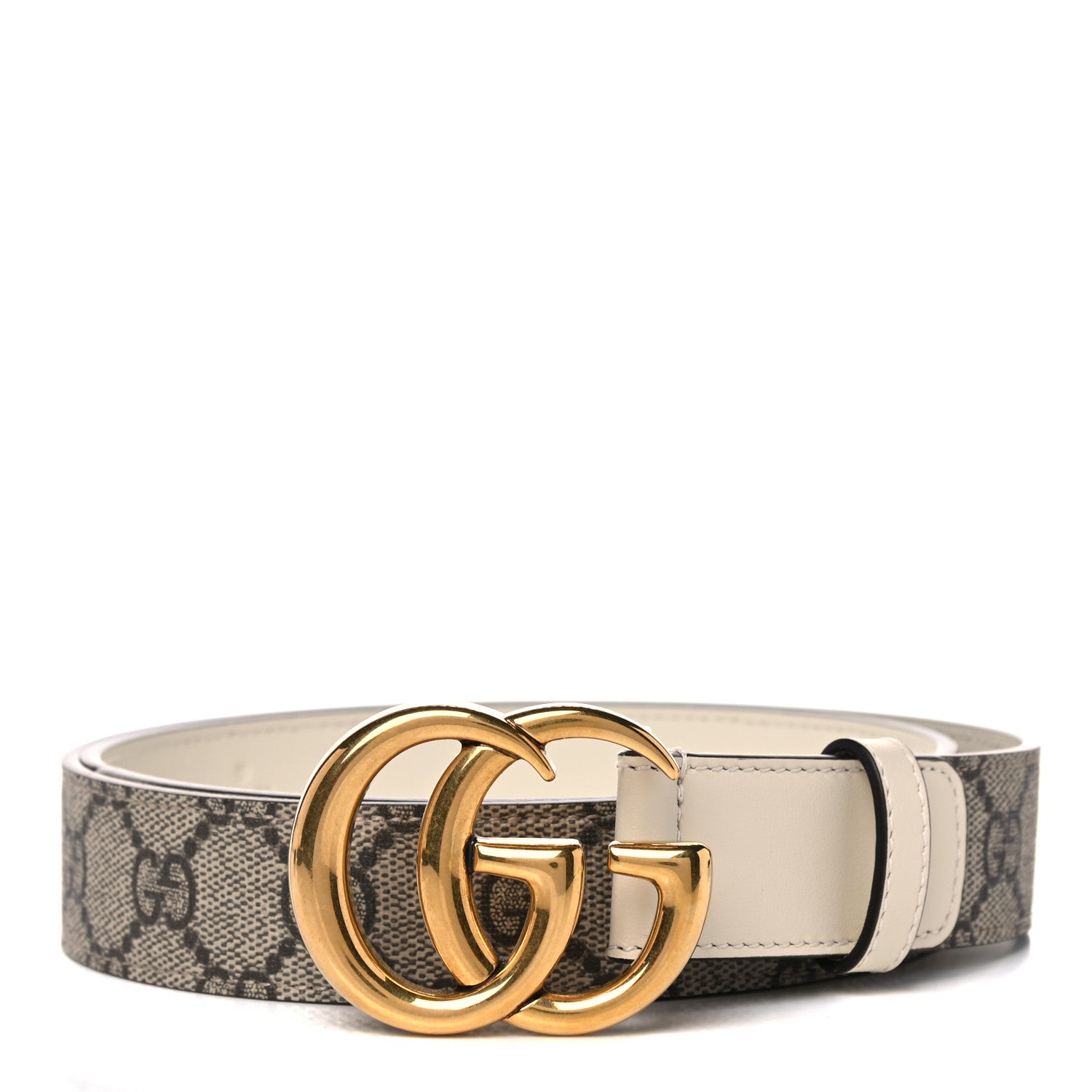 Gucci GG Supreme Monogram Matte Plutone Calfskin Double G 30mm Belt 90 36 Beige Ebony Mystic White 1 of 5