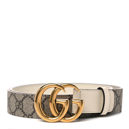 Gucci GG Supreme Monogram Matte Plutone Calfskin Double G 30mm Belt 90 36 Beige Ebony Mystic White 1 of 5